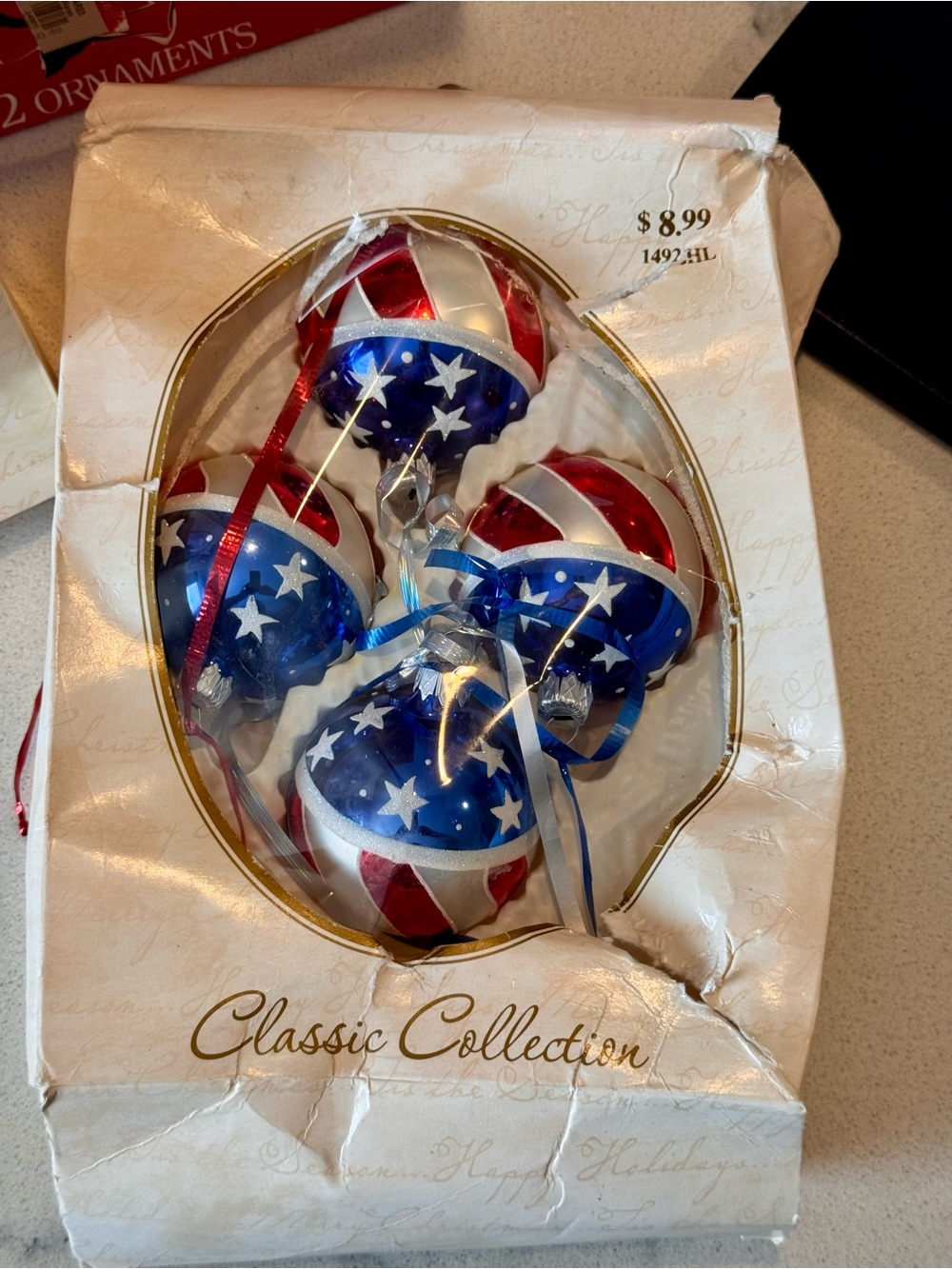 🇺🇸 USA American Red, White & Blue Star Stripe Glass Ornaments - 2004 - 2” - Picture 4 of 15